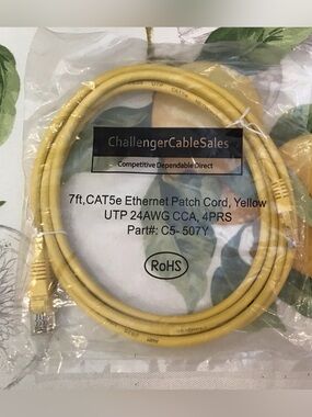 Yellow CAT5e 7ft Ethernet Patch Cable